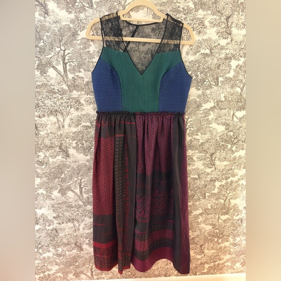 Niki Mahajan for Anthropologie Montage Midi Dress RARE Size 8 10 12 Silk Lace - Picture 3 of 14